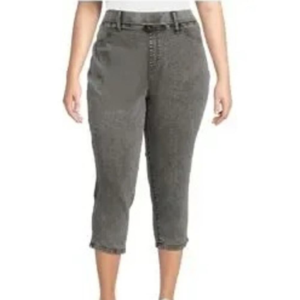 Terra & Sky pull-on capri jeggings black acid wash plus size 3X